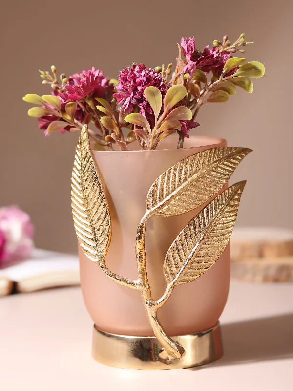 flower vase for wall decoration -VersaLeaf Glass Vase and Candle Holder in Peach & Gold