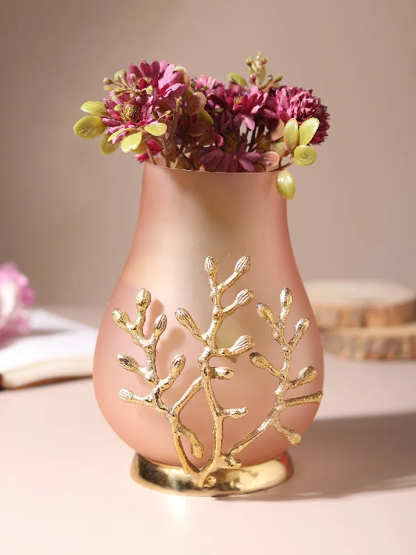 artistic glass flower vase for living room -VersaLux Glass Vase and Candle Holder in Peach & Gold