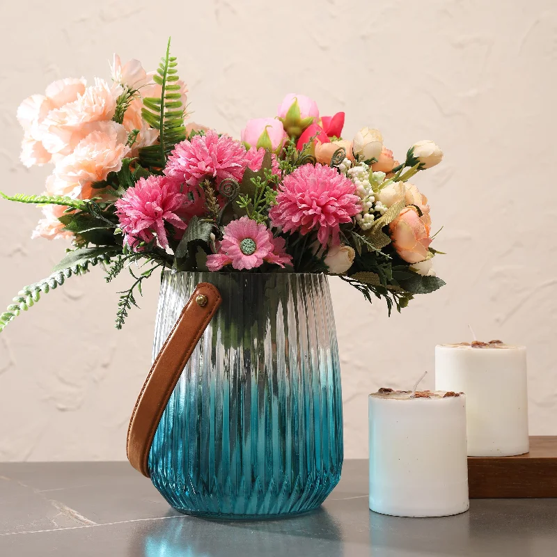 crystal vase for home decoration -Waves Vase Fluted With Leather Strap