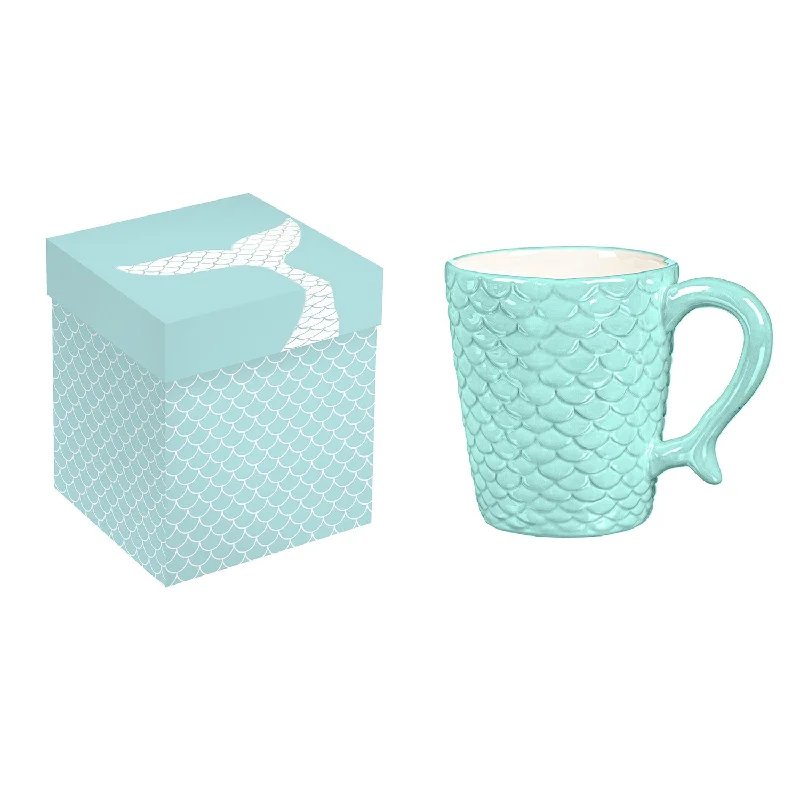 insulated tumblers -21oz Ceramic Cup with Pearl Glazing & Gift Box, Blue, Mermaid Scales