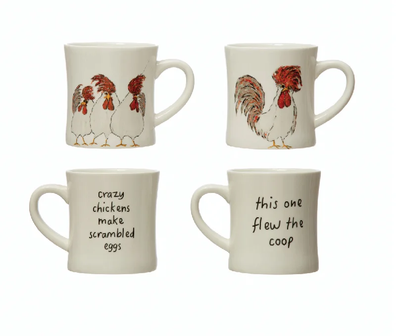 large ceramic mugs -8 oz. Stoneware Mug with Chicken and Saying, 2 Styles