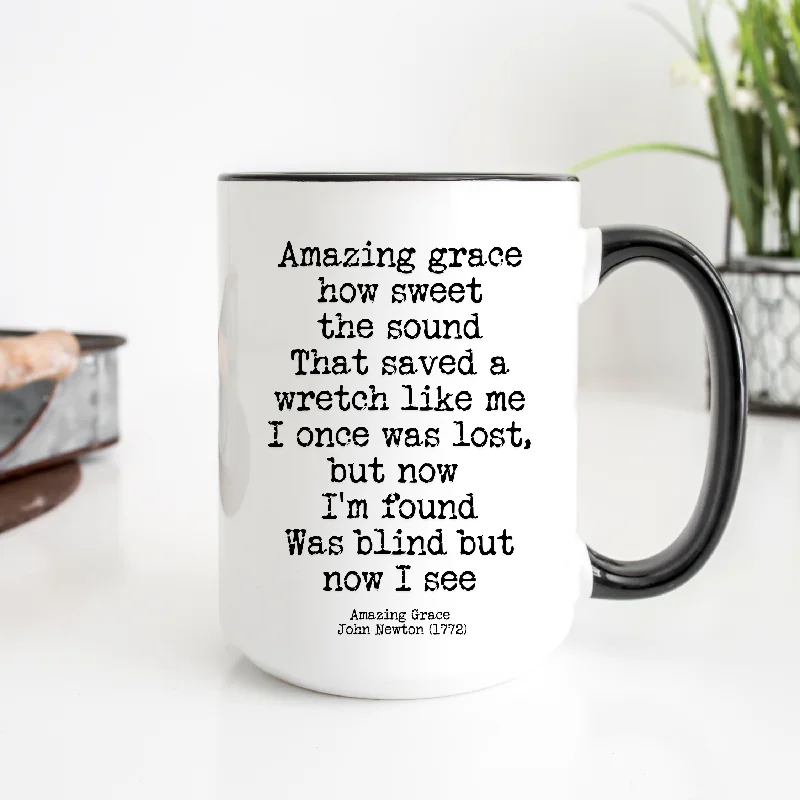 personalized mugs for Christmas -Amazing Grace Hymn - 15 oz. Christian Mug