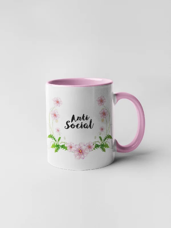 pink coffee mugs -Anti Social Mug - Floral Delicate and Fancy