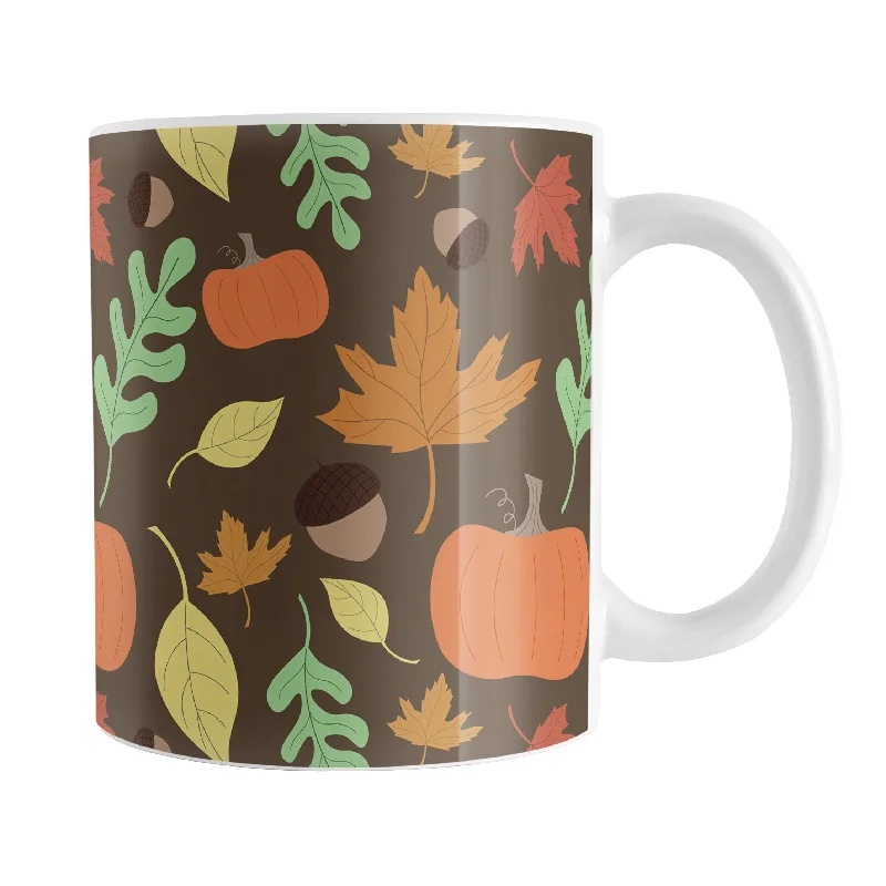 custom printed travel mugs -Autumn Pumpkins and Leaves Pattern - Fall Mug