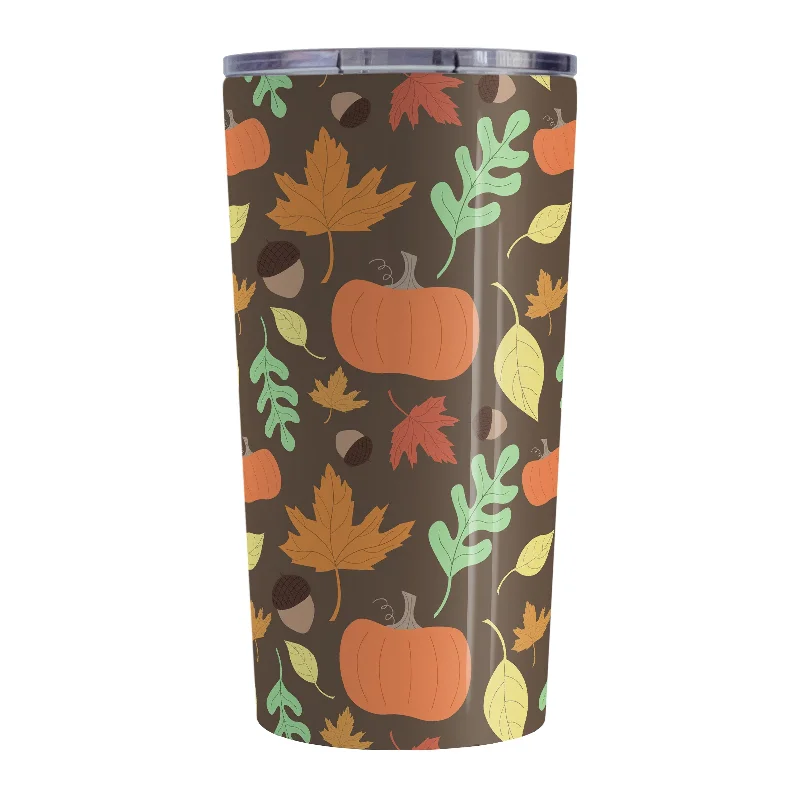 custom coffee cups -Autumn Pumpkins and Leaves Pattern - Fall Tumbler Cup