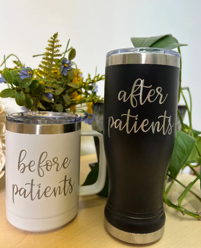 custom ceramic mugs -Before Patients After Patients - 15 oz Coffee Mug and 14 oz Pilsner Glass Set