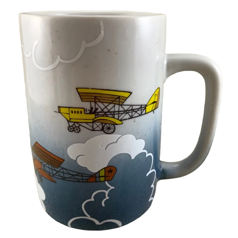 custom travel mugs -Biplanes Rainbow And Clouds Tall Mug Otagiri