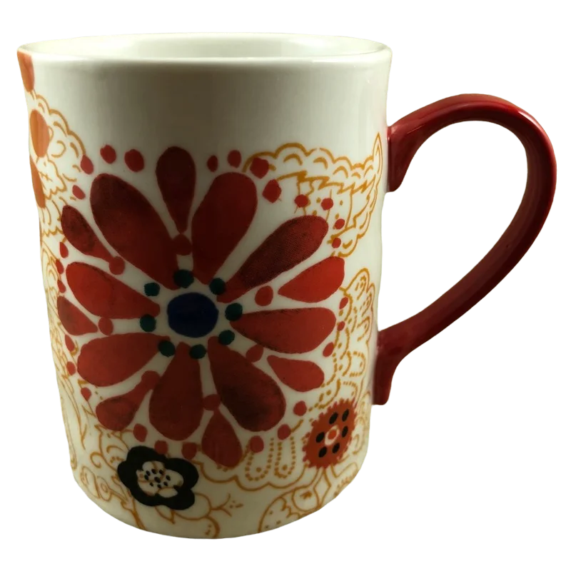 coffee cups with handle -Biscuit Floral Mug Red Handle Anthropologie