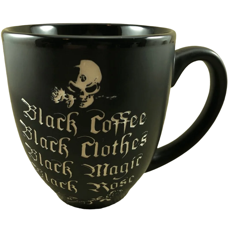 glass tumblers for coffee -Black Coffee Black Clothes Black Magic Black Rose Etched Mug Alchemy England