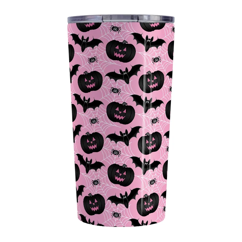 best insulated coffee tumblers -Black Pumpkins Bats and Spiders Pink Halloween Tumbler Cup