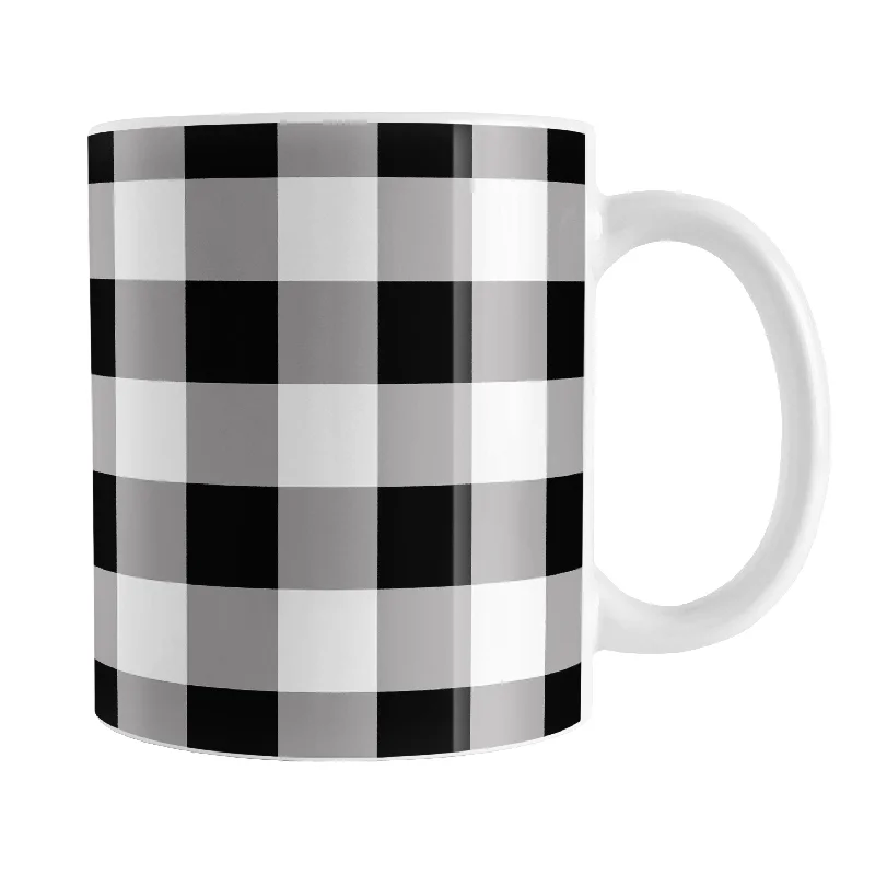 best travel tumblers -Black and White Buffalo Plaid Mug