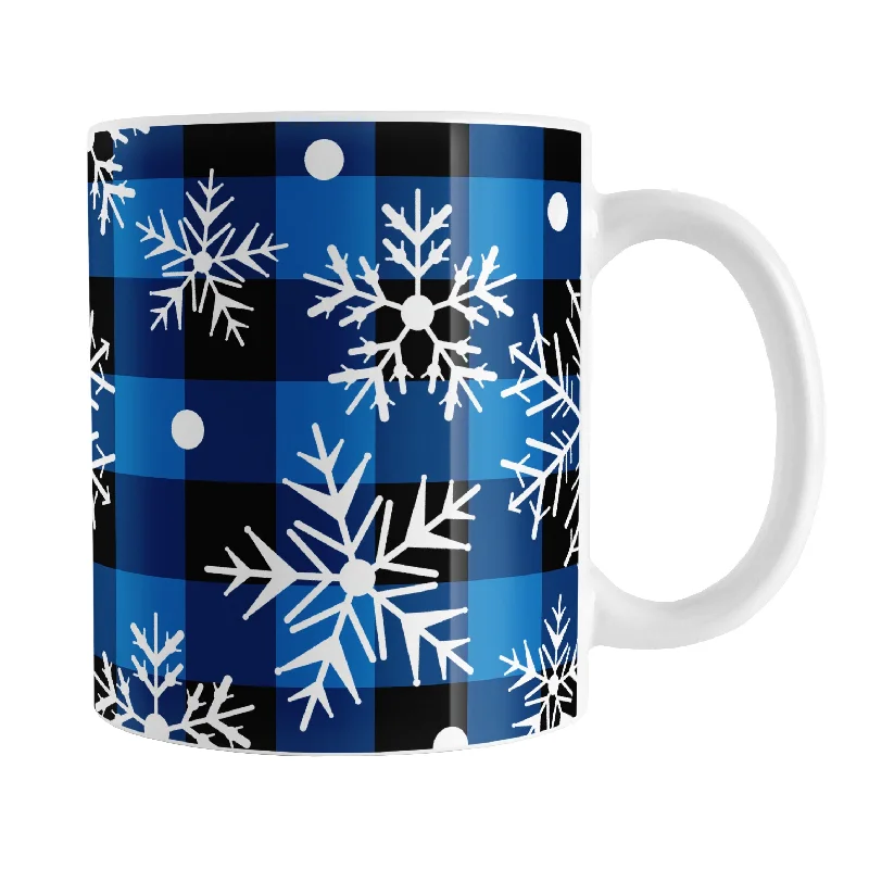 photo print mugs -Blue and Black Buffalo Plaid Snowflake Mug