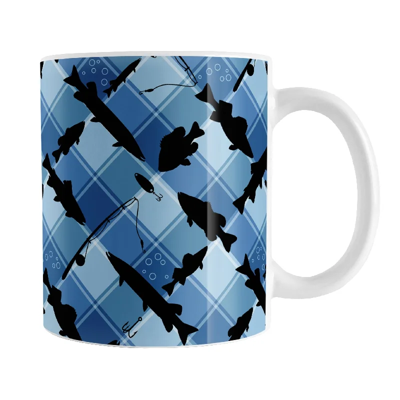 best custom coffee cups with quotes -Blue Fishing Plaid Pattern Mug