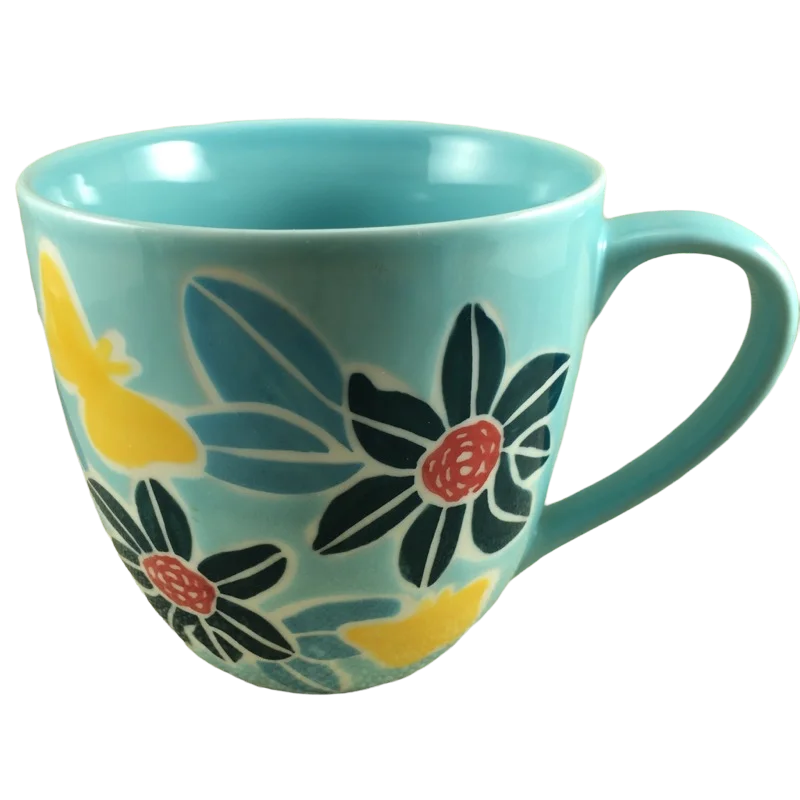 thermal coffee mugs for work -Blue Flowers And Yellow Butterflies 16 oz Mug Starbucks