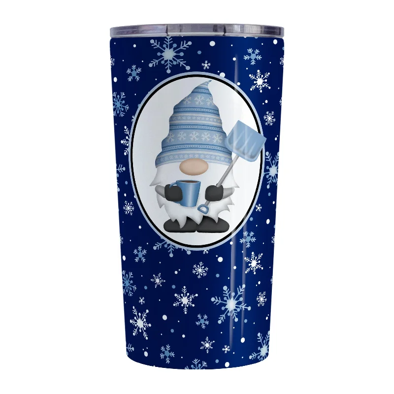 insulated coffee cups with straw -Blue Gnome Snowflakes Tumbler Cup