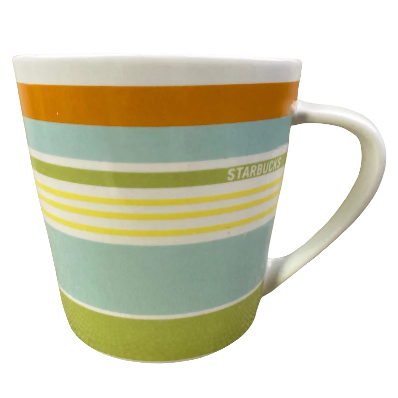 stainless steel coffee cups for gifts -Blue Orange Green Yellow Horizontal Stripes 14oz Mug 2005 Starbucks