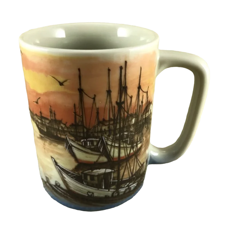 custom coffee cups with logo -Boats In The Harbor At Sunset Mug Otagiri