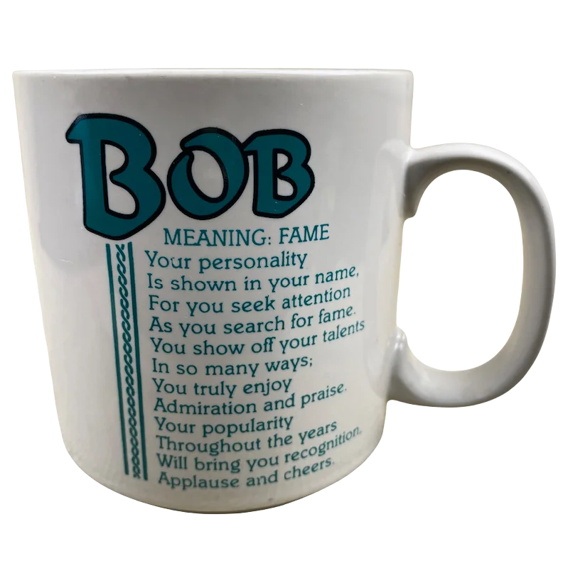 retro coffee mugs -BOB Poetry Name Blue Font Gray Interior Mug Papel