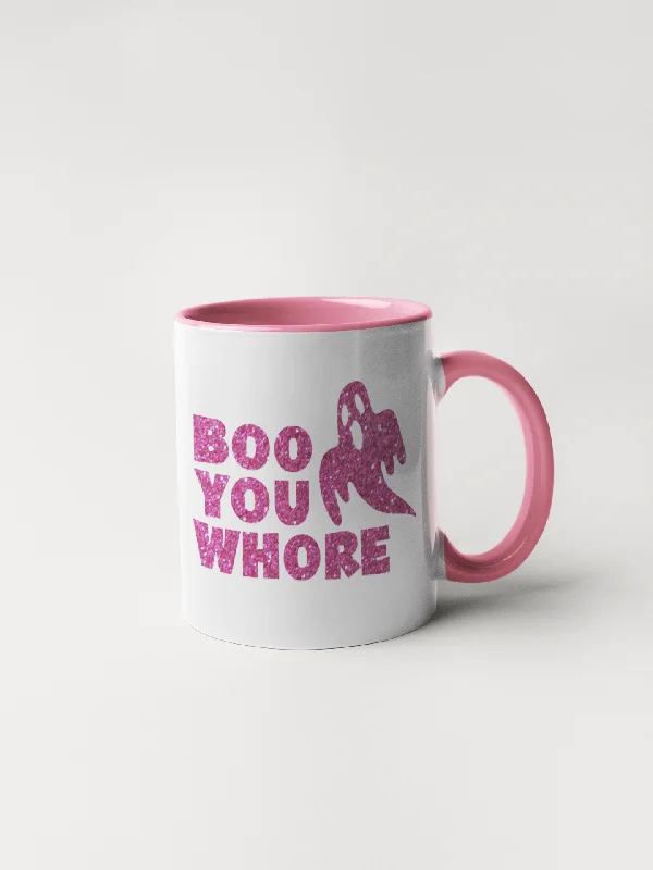 ceramic coffee cups for gifts -Boo You Whore - Glitter Ghost - Coffee Mug