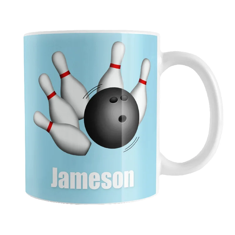 photo coffee mugs for gifts -Personalized Bowling Ball and Pins Blue - Bowling Mug