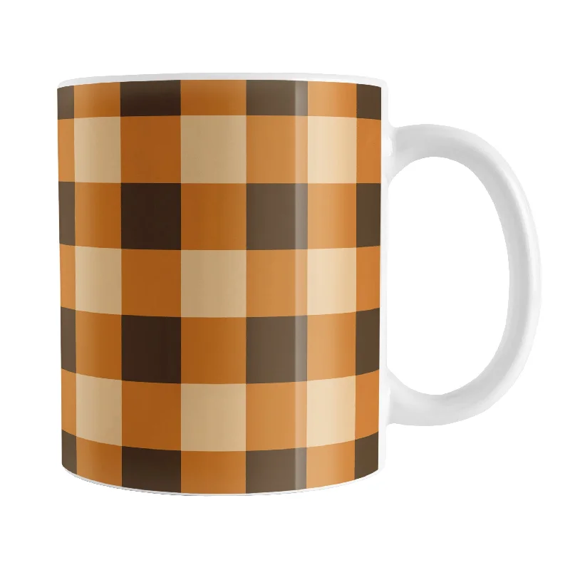 stainless steel tea mugs -Brown and Orange Fall Buffalo Plaid Mug