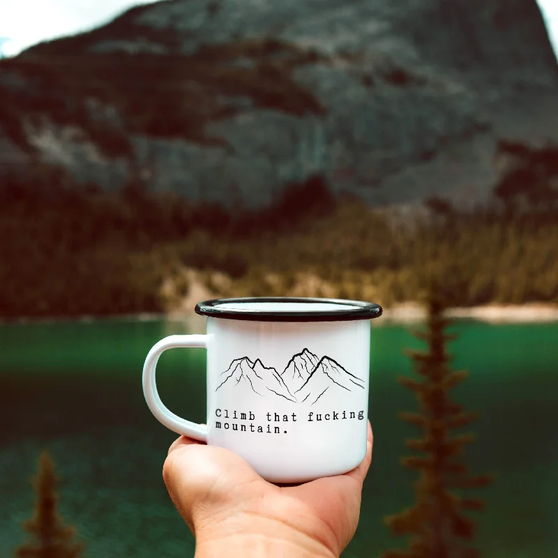 trendy coffee cups with designs -Climb That Fucking Mountain Campfire Mug