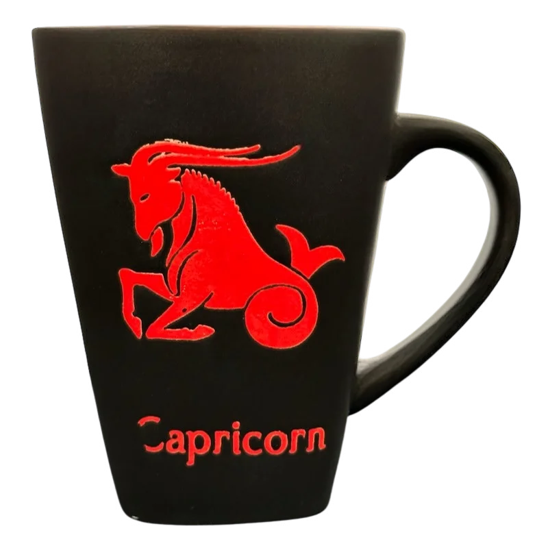 insulated glass coffee mugs -Capricorn Tall Zodiac Astrology Etched Square Bottom Red Interior Mug Fisher