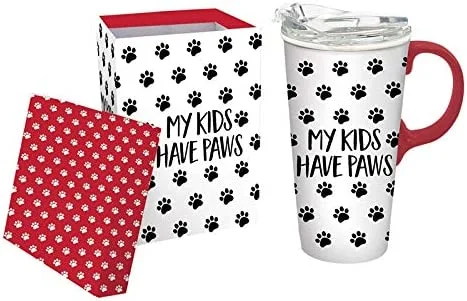 stainless steel tumblers with lid -Ceramic Travel Cup, 17 OZ. ,w/box My Kids Have Paws