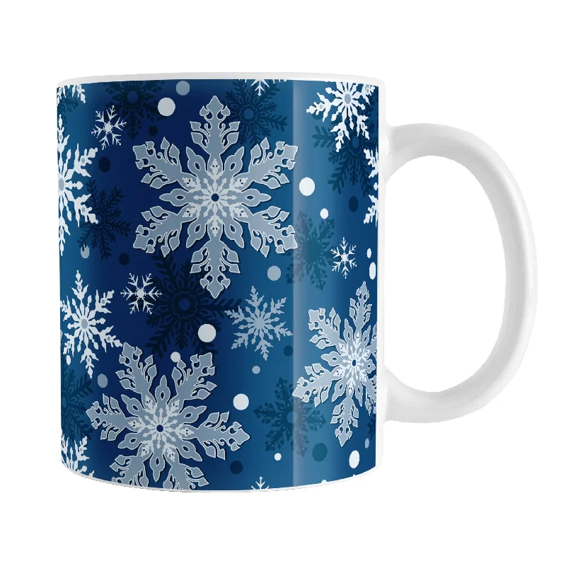 funny travel mugs -Classic Blue Snowflake Pattern Winter Mug