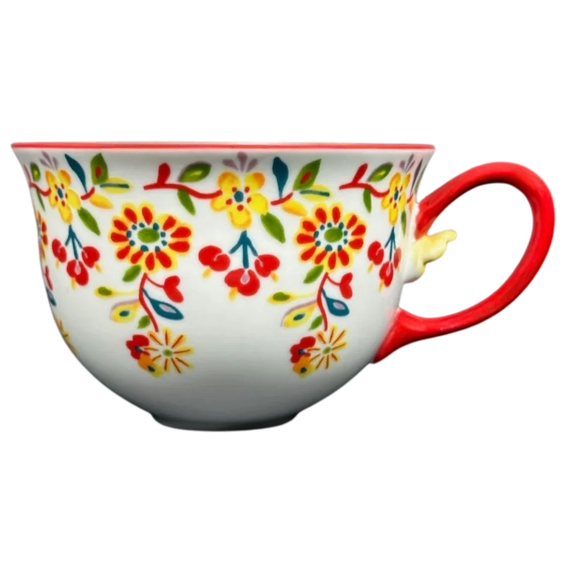 wholesale coffee mugs -Cadiz Floral Mug with Red Handle and 3D Flower Mug Anthropologie