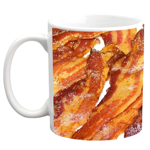 black tea cups -Custom Coffee Mug - Bacon Background - 11 ounce