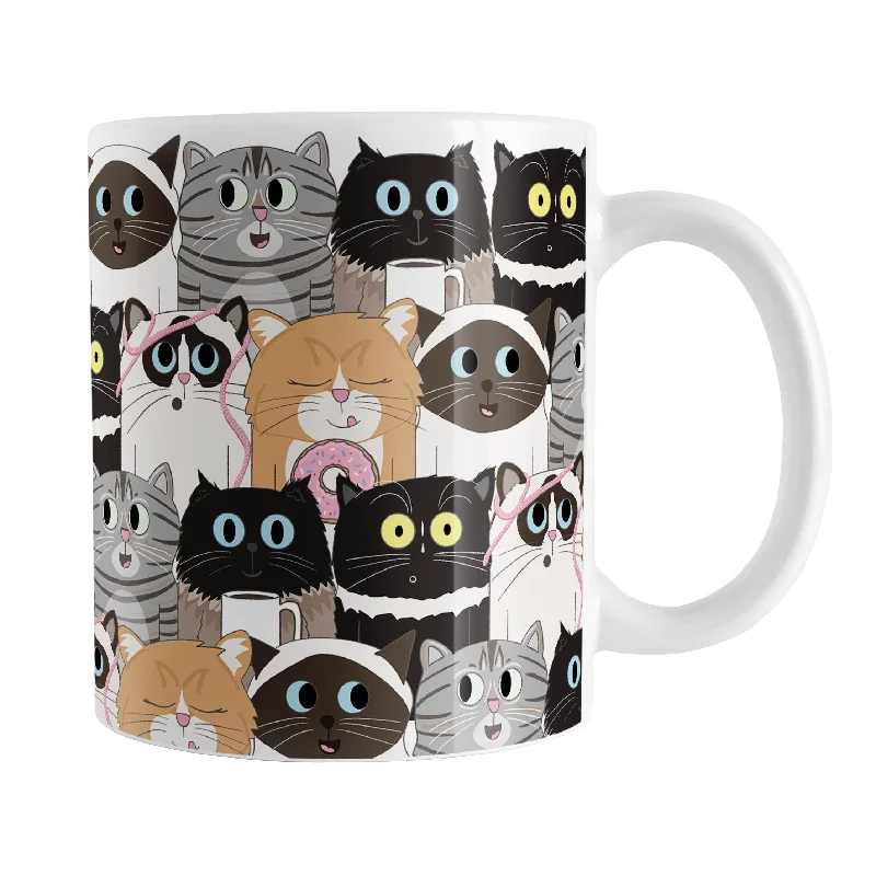 unique personalized coffee mugs -Cute Cat Stack Pattern Mug