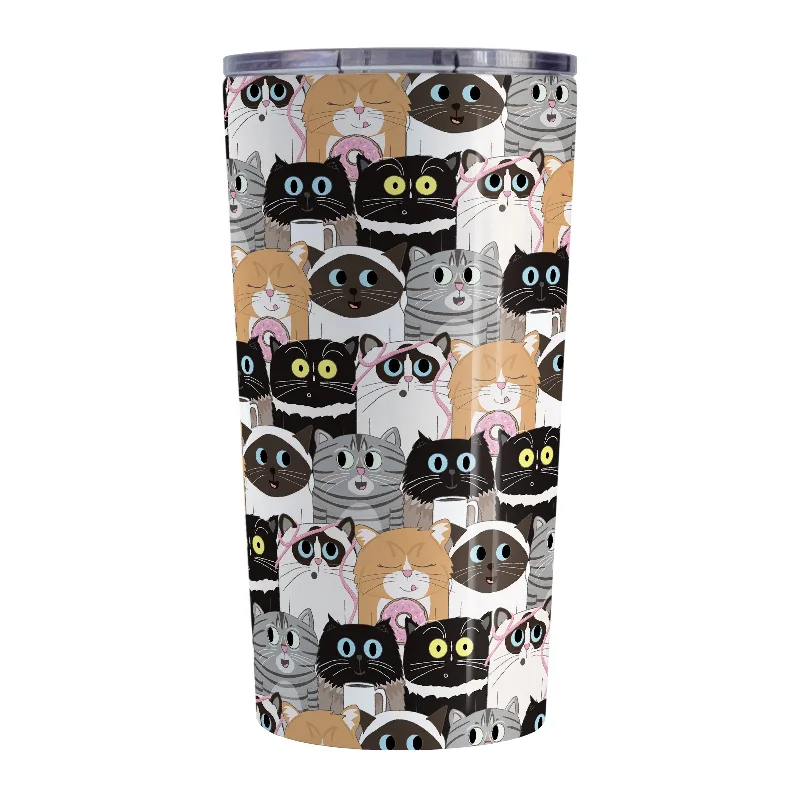 small coffee mugs -Cute Cat Stack Pattern Tumbler Cup