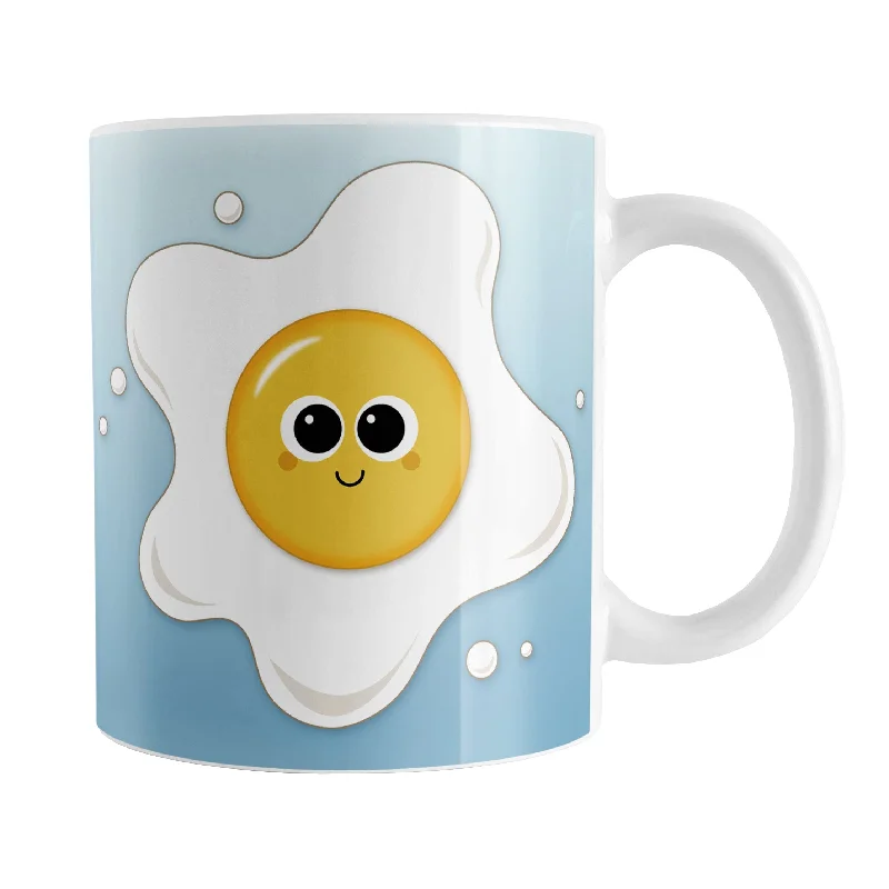 motivational coffee mugs -Cute Fried Egg Blue Breakfast Mug