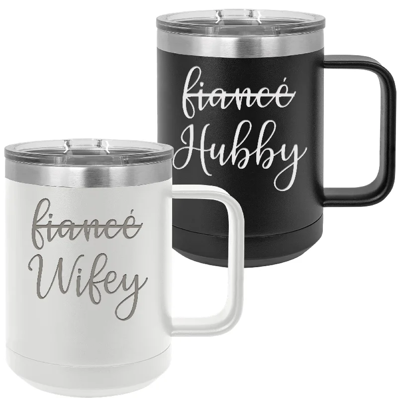 large ceramic mugs -Fiancé to Wifey & Fiancé to Hubby- 15 ounce Stainless Steel Insulated Coffee Mug Set