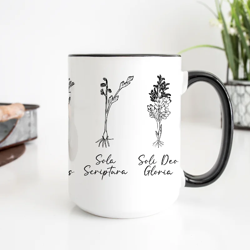 reusable glass coffee mugs -Five Solas of the Reformation 15 oz. Mug