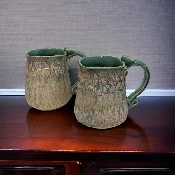 insulated glass mugs -Pressed Rim Mug Green Glaze