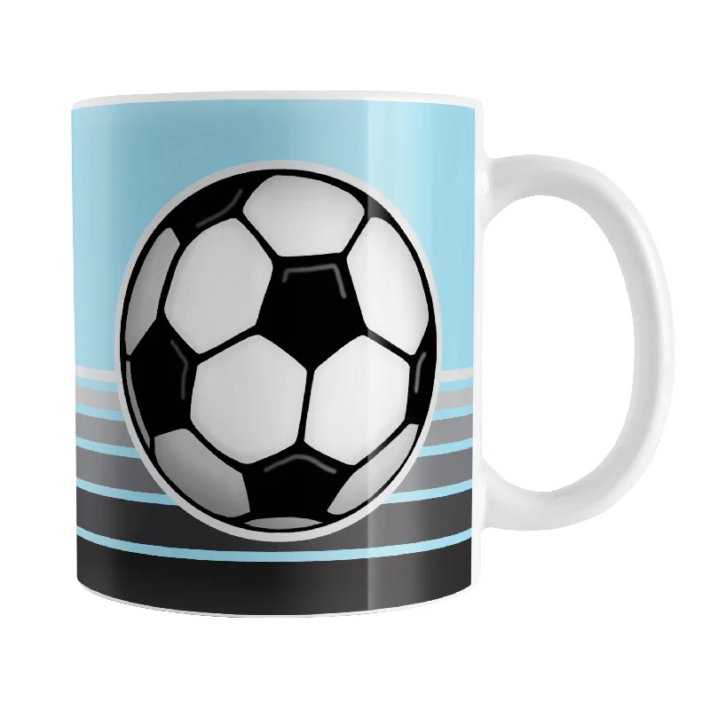 ceramic coffee mugs -Gray Gradient Lined Blue Soccer Ball Mug