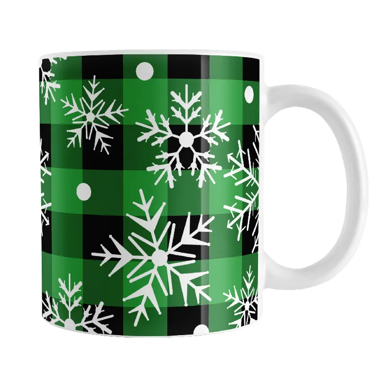 luxury coffee mugs -Green and Black Buffalo Plaid Snowflake Mug