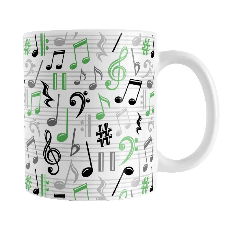 ceramic mugs for gifts -Green Music Notes Pattern Mug