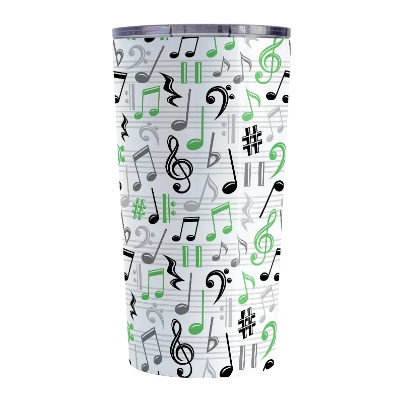 custom wedding coffee mugs -Green Music Notes Pattern Tumbler Cup