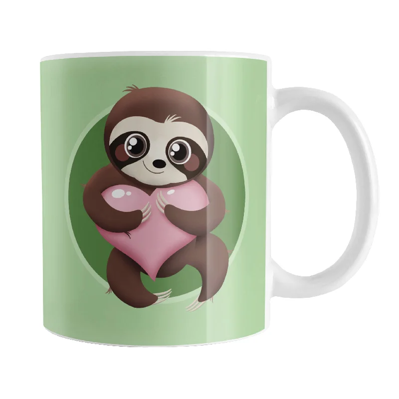 coffee mugs with photos -Happy Sloth Pink Heart Green Mug