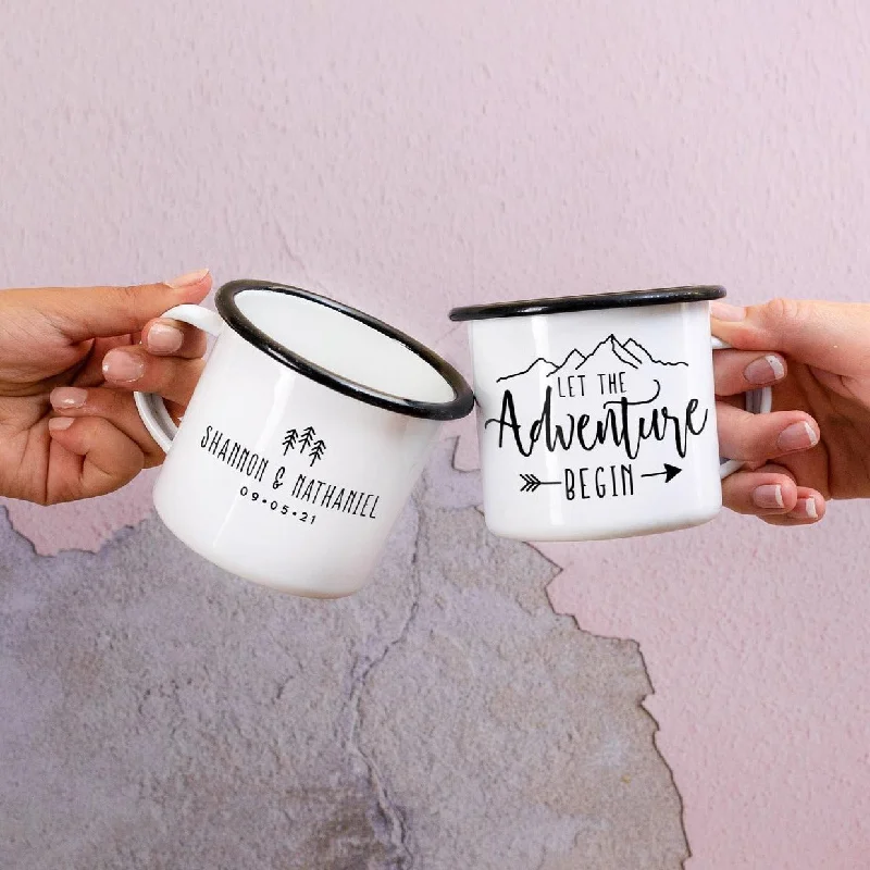 cute animal coffee mugs -Let The Adventure Begin Wedding Favor Mugs