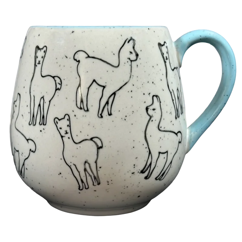 custom coffee tumblers -Llamas Blue Interior & Handle Speckled Mug Meritage