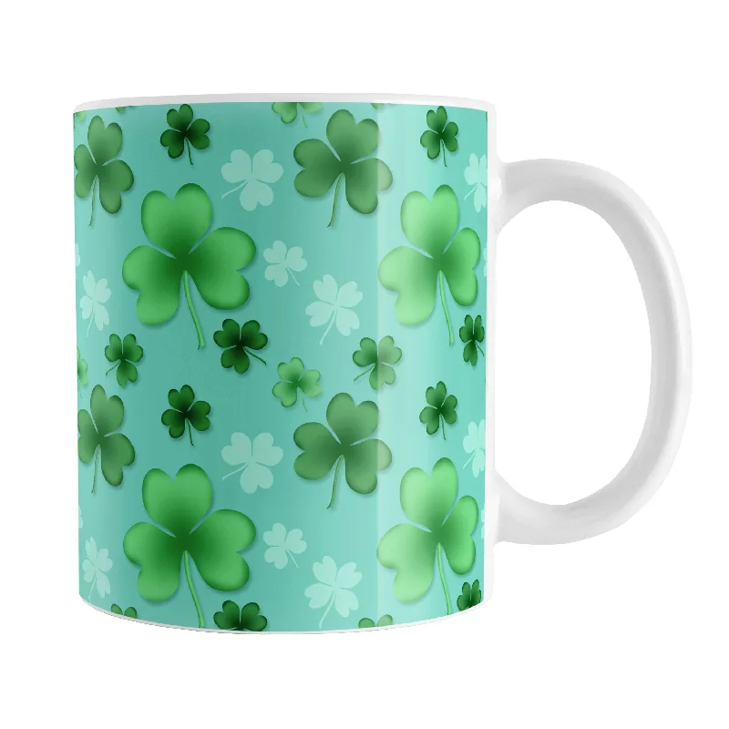 glass travel cups for work -Lucky Clover Pattern Teal and Green Mug