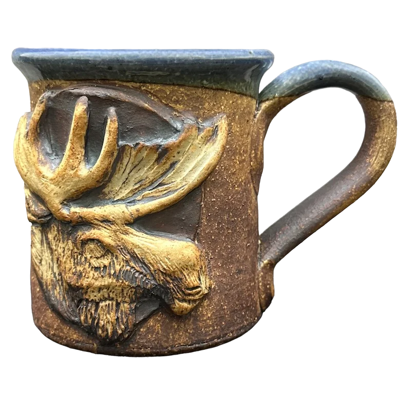 personalized travel tea mugs -Maine Moose Head Debra Dudley Elliot Embossed Limited Edition Mug Cold Mountain Pottery