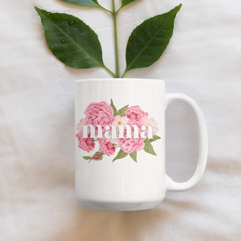 custom name coffee mugs -Mama Peony Mother's Day 15 oz. Ceramic Coffee Mug