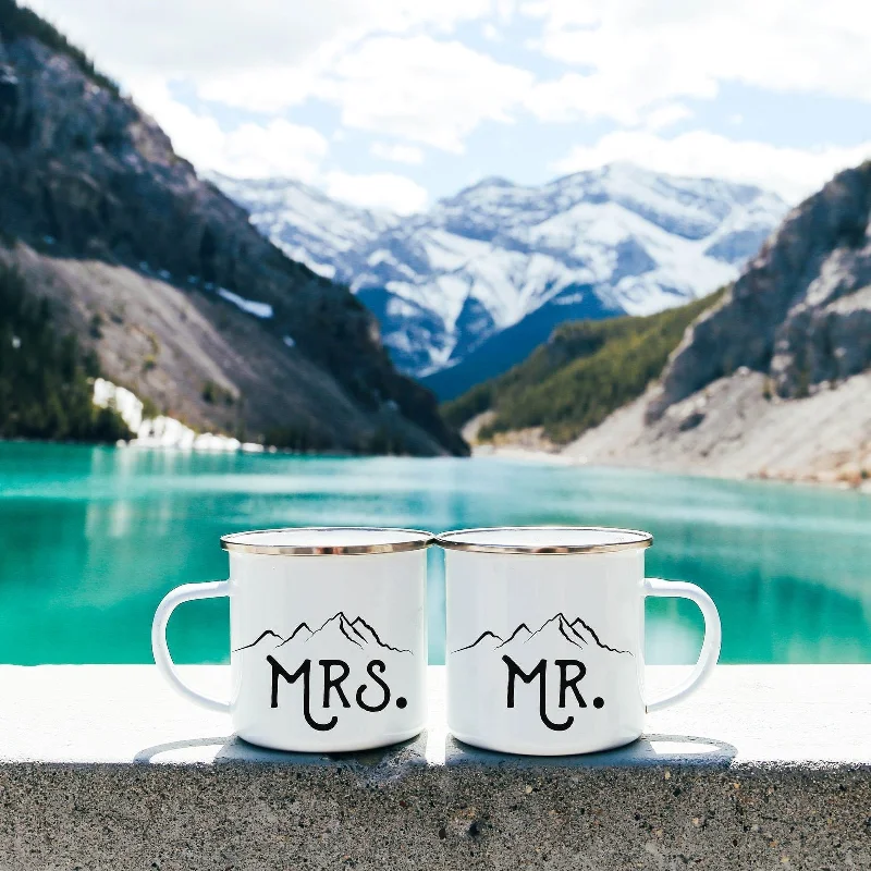 unique travel coffee mugs -Mr and Mrs Coffee Mugs -  Mountains