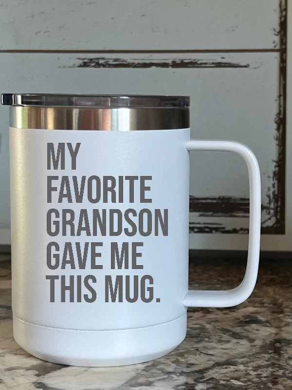 travel cups with straw -My Favorite Grandson Gave Me This Mug 15 ounce Stainless Steel Insulated Coffee Mug