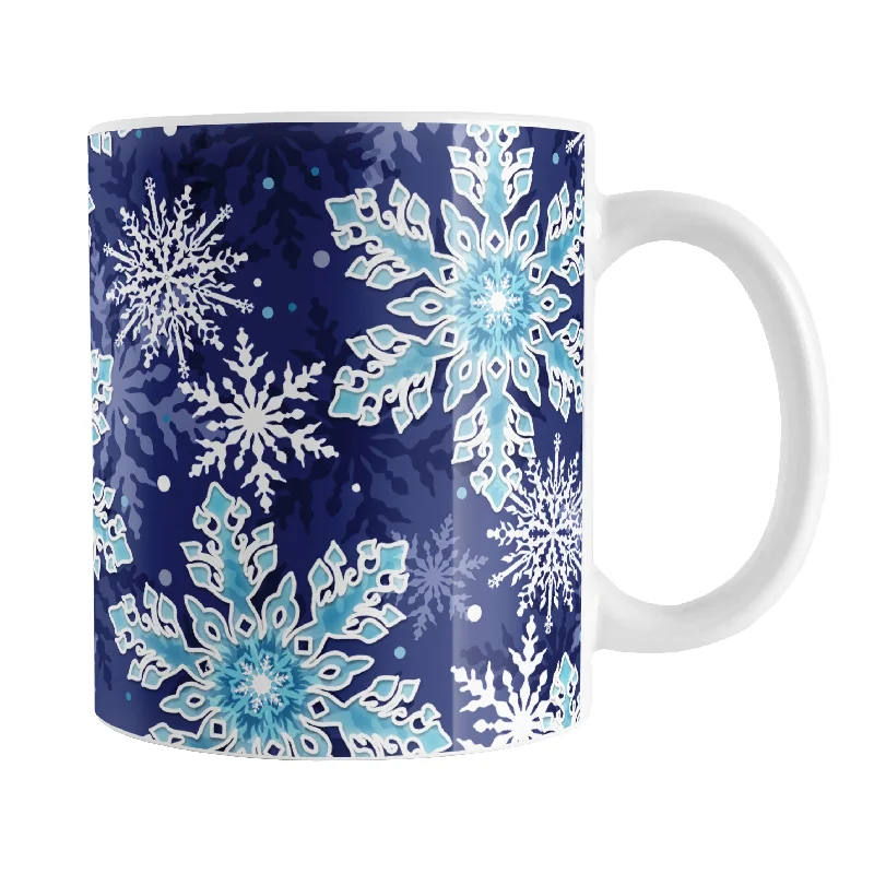 custom photo coffee cups -Navy Blue Aqua Snowflake Pattern Winter Mug